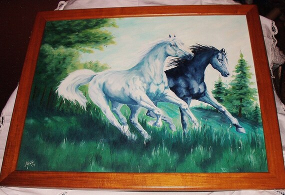Wilde Mustang Schwarz Und Weiss Pferde Laufen Original Etsy