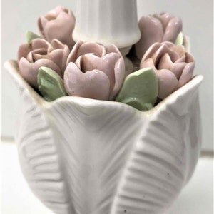 Pink Roses Porcelain Vintage Table Lamp Marble Base No Shade Vintage Light Decor