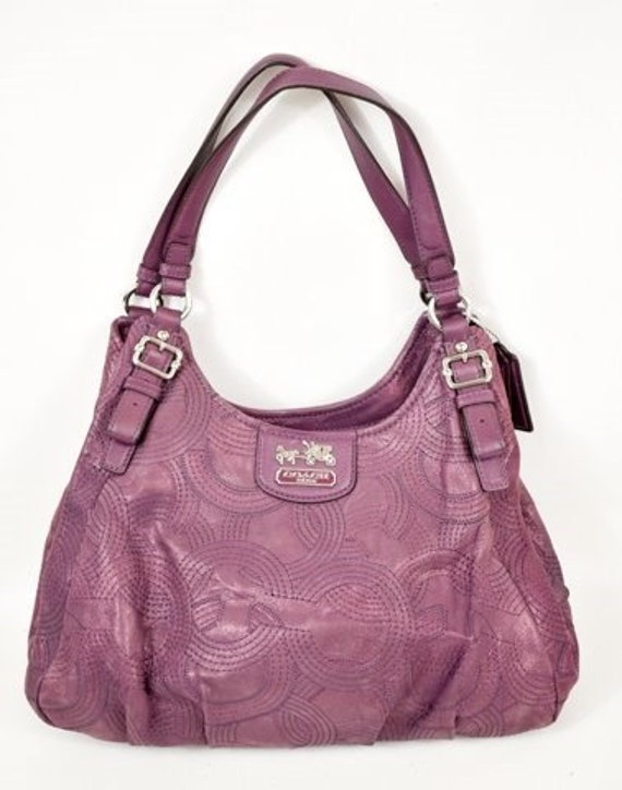 Leather Coach Madison Purple Violet Hang Bag Shoul