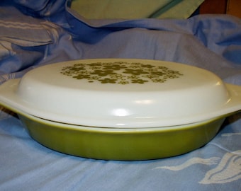 Pyrex Crazy Daisy Pattern Vintage Divided Baking 1 Quart Casserole Dish With Cover Lid