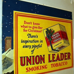 Leader sindacale fumatori di tabacco pubblicità cartellone grande cartellone originale vintage per negozio di vacanze Tobacciana