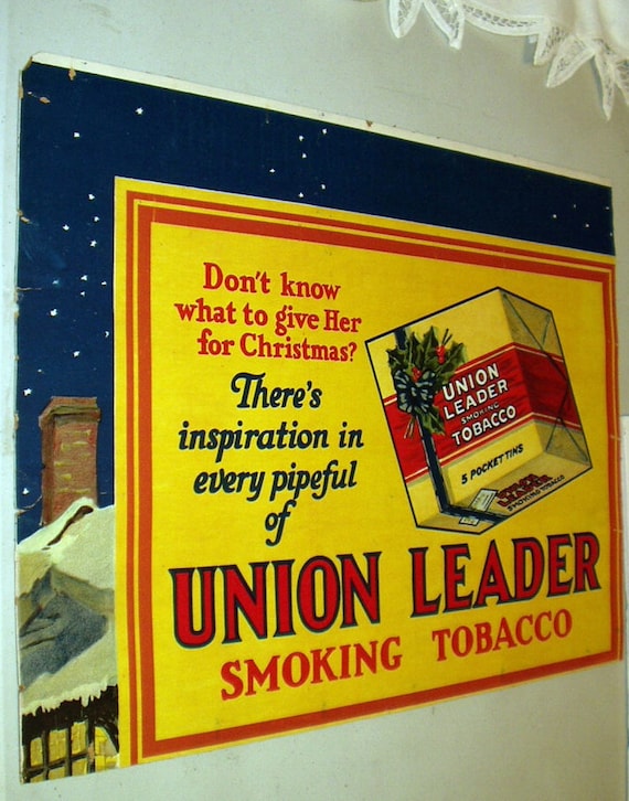 tobacco sign board Union Leader Smoking Tobacco Advertising Large Poster Board Original  Vintage Holiday Store Display Card Tobacciana