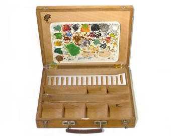 Wooden Paint Box with Palette Artist Paint Box 1970s Drawing Painting Bourgeois Ainé Brand