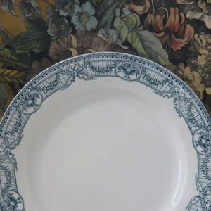 Ironstone dinner plate Salins R&A Directoire model Blue flowers and garlands decor French transferware Table Decor 19th Century