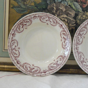 Deep Plates Ironstone G11 Service Guirlande model Burgundy garland of flowers decor Set of 2 French transferware Table Decor 19th Century