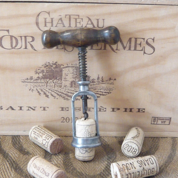 Antique German corkscrew Hercules with blackened varnished wooden handle Wine Bottle Opener Kitchen Wine Accessories 1900s