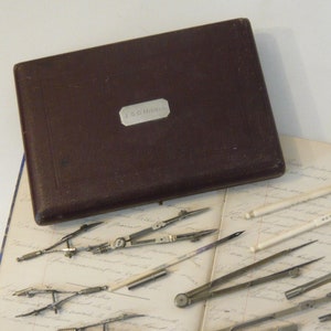 English Drafting Box monogrammed J. G. D. Nicoll Wooden Box Compass Draft Tool Drafting Box Drawing Instrument Set End 19th drawing tools