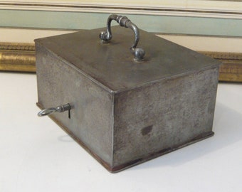 Antique Box with Key 1920s Small chest box with key Money Box with Key and Handle Coins Box Trunk Box 1920s