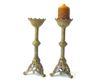 Pair of gilded bronze church candel holders H34.5 cm Large French Antique church candelholders gilded bronze Candlesticks Home decor 19th