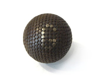 French Antique Studded ball initialled GB Petanque Studded Boule Ball Lyonnaise Ball Collectible ball Outdoor Games 1900-1920s