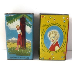 Large lithographed Tin Boxes 1950s Advertising tin boxes Collectibles tin boxes Industrial decor H 25,5 cm