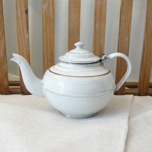 French Antique Enamel Tea Pot with Lid french Enamelware French Country Decor 1900s