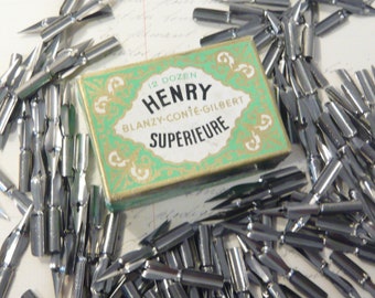 French Pen Nibs Box Henry Superieure Blanzy-Conte-Gilbert Calligraphy 144 nibs #605 Calligraphy Writing Drawing Complete Opened Box