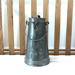 Metal Milk Can Jar with Lid and Handle Milk Tin Pot French Pot French Country Decor 1900-1920s