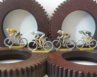 Set of 4 Cycling Toys Tour de France Vintage Bicycle Toys Metal Cyclists Collectibles Aludo 1960s