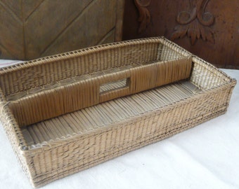 Vintage Wicker Basket with handle Office Decor Home Decor Basketry French Country Decor 1930s