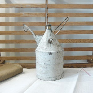 Antique metal oil can with spout and handles 1930s Rustic Decor Industrial Decor