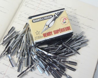 French Pen Nibs Box Henry Supérieure Baignol & Farjon with 144 nibs # 2730EF Complete Box Calligraphy Drawing 1950s