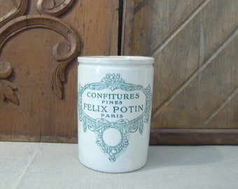 Antique Jam Jar Jelly Jar Felix Potin Paris Height 13 cm Kitchen Utensils Holder Kitchen Decor Late 19th - early 20th Century