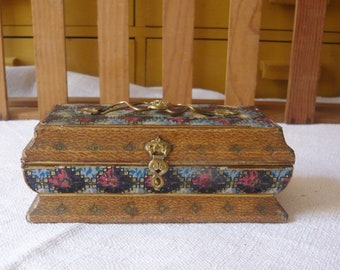 Antique Wooden Box with brass clasp and brass ornaments Collectibles Box 1930s