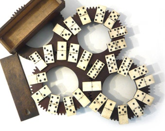 French antique domino game Wooden and bone Dominoes Complete set 28 pieces 1900-1930s