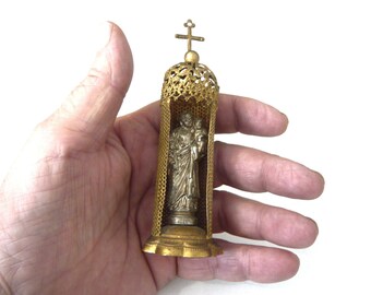 Miniature reliquary Saint Joseph Height 12 cm gilded brass Early 20th century Ancient religious amulet Catholic religion Liturgy Gospels