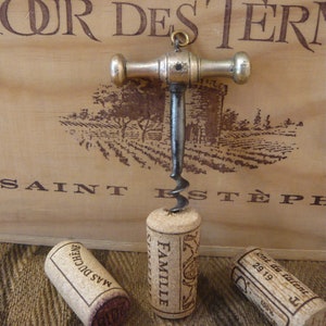 Antique Corkscrew with bronze handle and chatelaine ring Wine Bottle Opener Kitchen Wine Accessories Collectible Corkscrews 19th Century