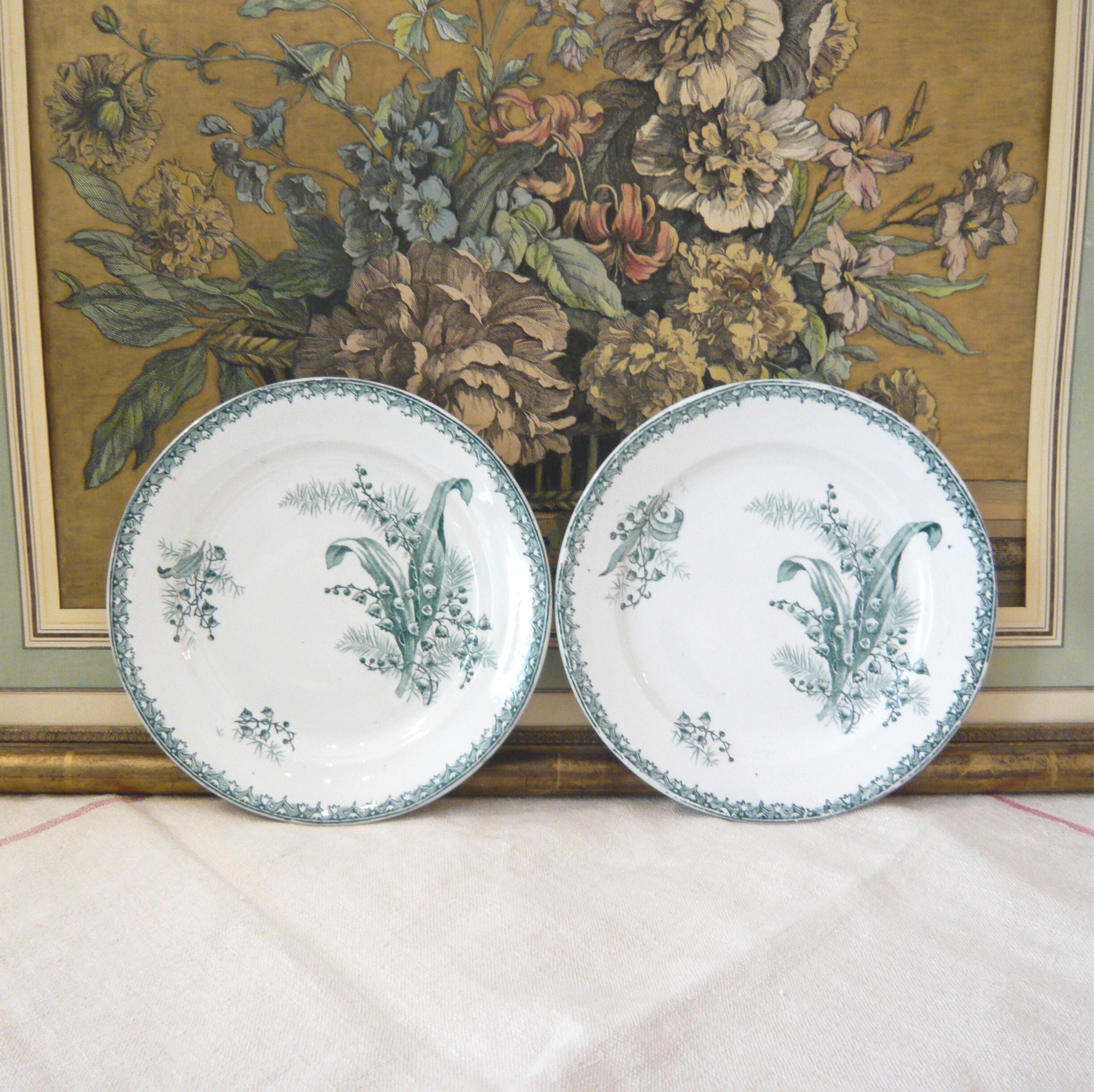 Saint Amand 深皿 Muguet French Antique Dinner Plates Saint Amand, Muguet Model Set of 2