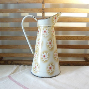 French Enamel Water Pitcher Enamel Water Jug Floral decor French Country Decor 1930s