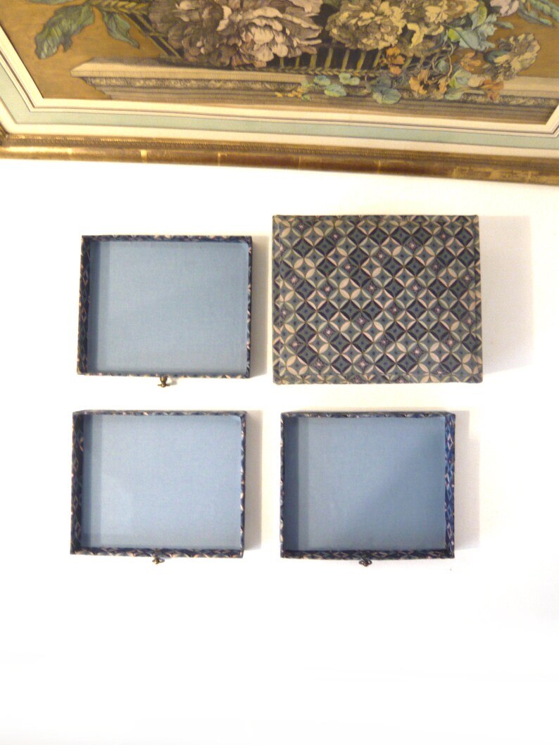 Antique fabric covered box French Vintage fabric box French haberdashery box Drawers box 1950s image 7