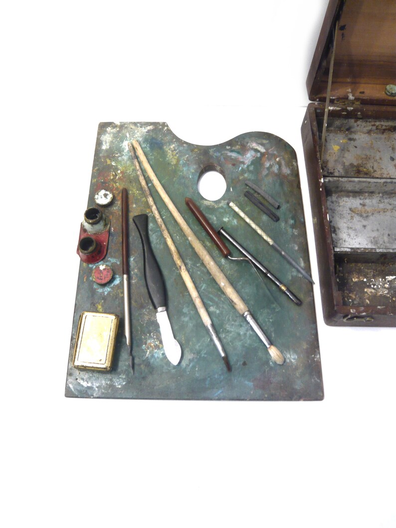 Antique Paint Box With Key and Palette Artist Box Art Supplies Etsy