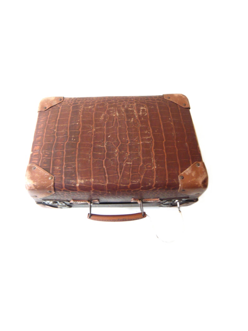 Vintage Suitcase with Key Retro metal and leather Suitcase from 1900-1930s Home Decor Storage Industrial decor