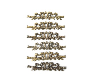 French Antique Escutcheon Gilded Bronze Keyhole Covers with Knot, Ribbons and Holly Branches decor Set of 6 Keyhole Covers 19th Century