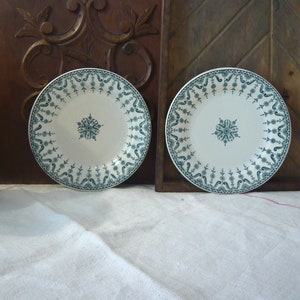 Antique plates Gien Set of 2 Transferware soup plates Florentin series 1900-1930s Salad plates half-deep plates Table Decor