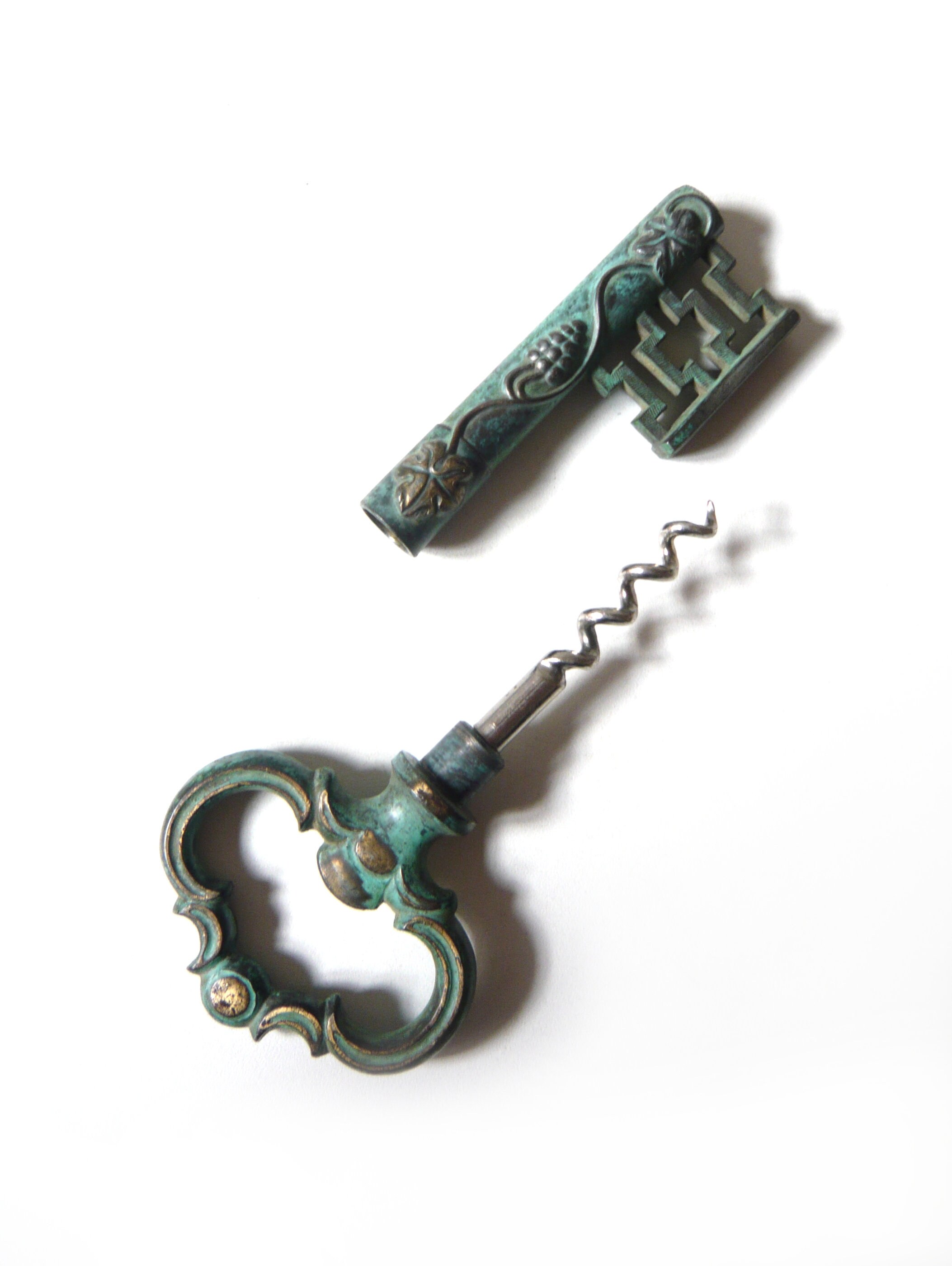 Key Corkscrew Brass Corkscrew Shaped Key With Bunch of Grapes Etsy