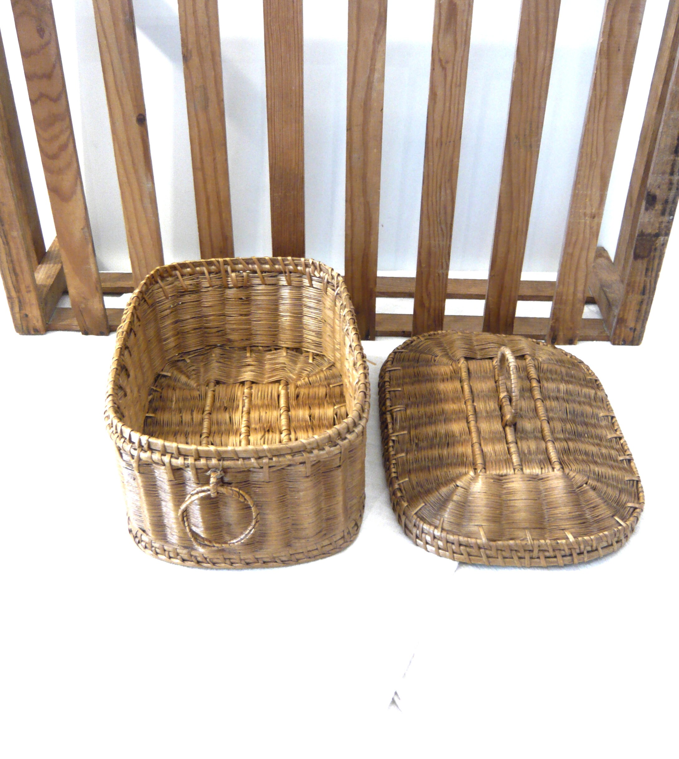 アンティーク籠蓋付き アンティーク籐かご 1900-1920年代 蓋付き籐かご 籐ボックス