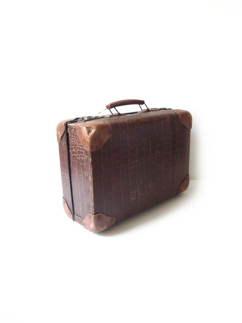 Vintage Suitcase with Key Retro metal and leather Suitcase from 1900-1930s Home Decor Storage Industrial decor