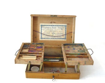 Bourgeois Ainé Folding Paint Box with key Watercolor Box Wooden accordion Artist Box 1900-1920s Art Supplies Drawing Painting Water Colour