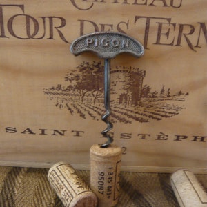 Antique Corkscrew Wine Bottle Opener Two Finger Pull Corkscrew French advertising Corkscrew Picon Collectible corkscrew 1930s