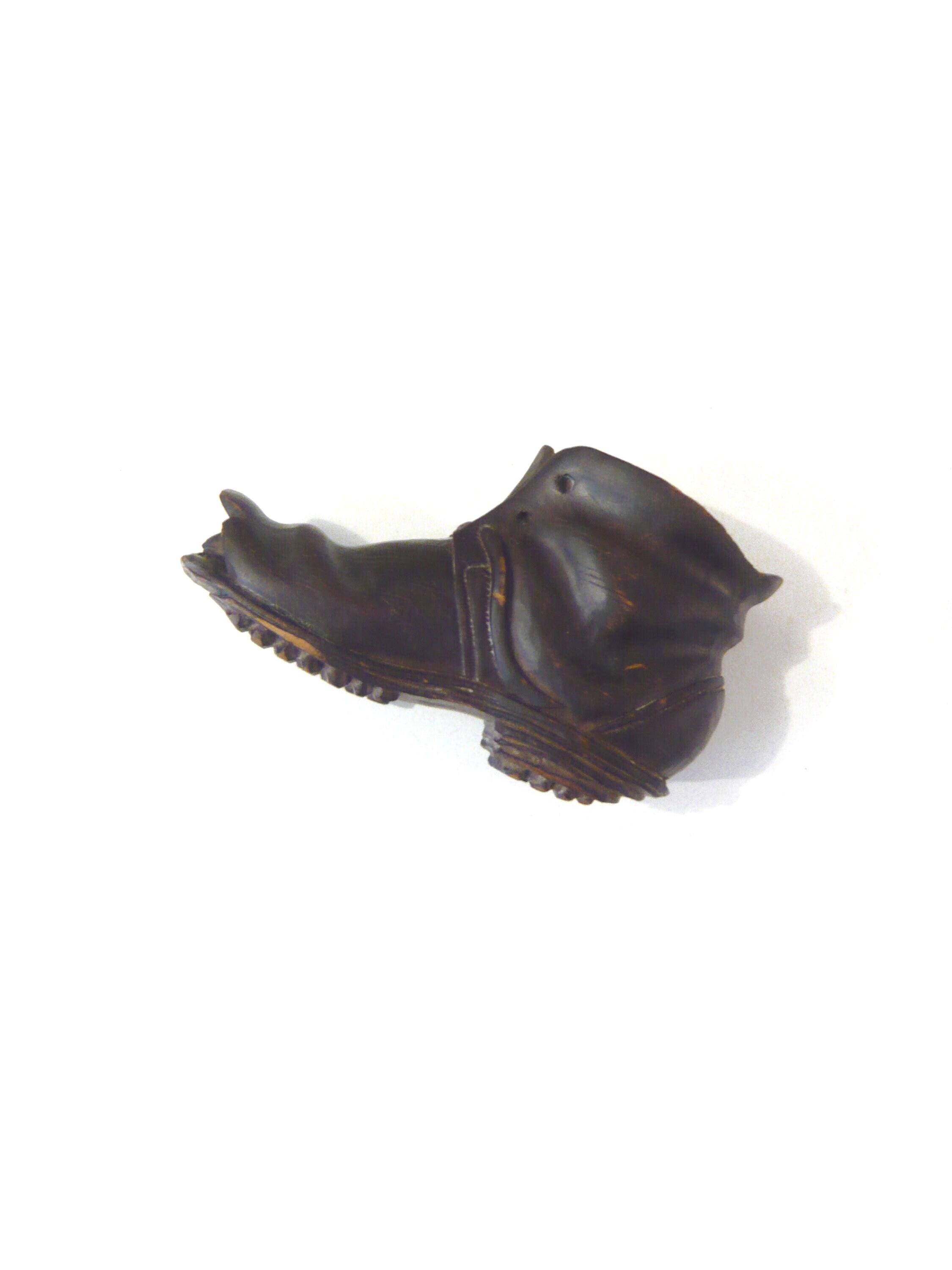 Antique Hand Carved Wooden Shoe Old Boot Miniature Old Wooden