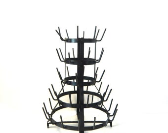 Wine Bottle Dryer Bottle Rack Bottle Tree Bottle Holder black painted metal 52 hooks Kitchen Decor Kitchen Rack 1950s