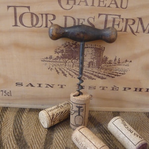 Antique Corkscrew 19th Century blackened wooden handle and steel wick Wine Bottle Opener Kitchen Wine Accessories 19th Century