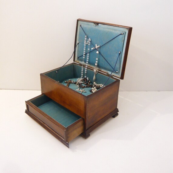 French Antique Jewelry Box With Secret Drawer Padded Box With Etsy