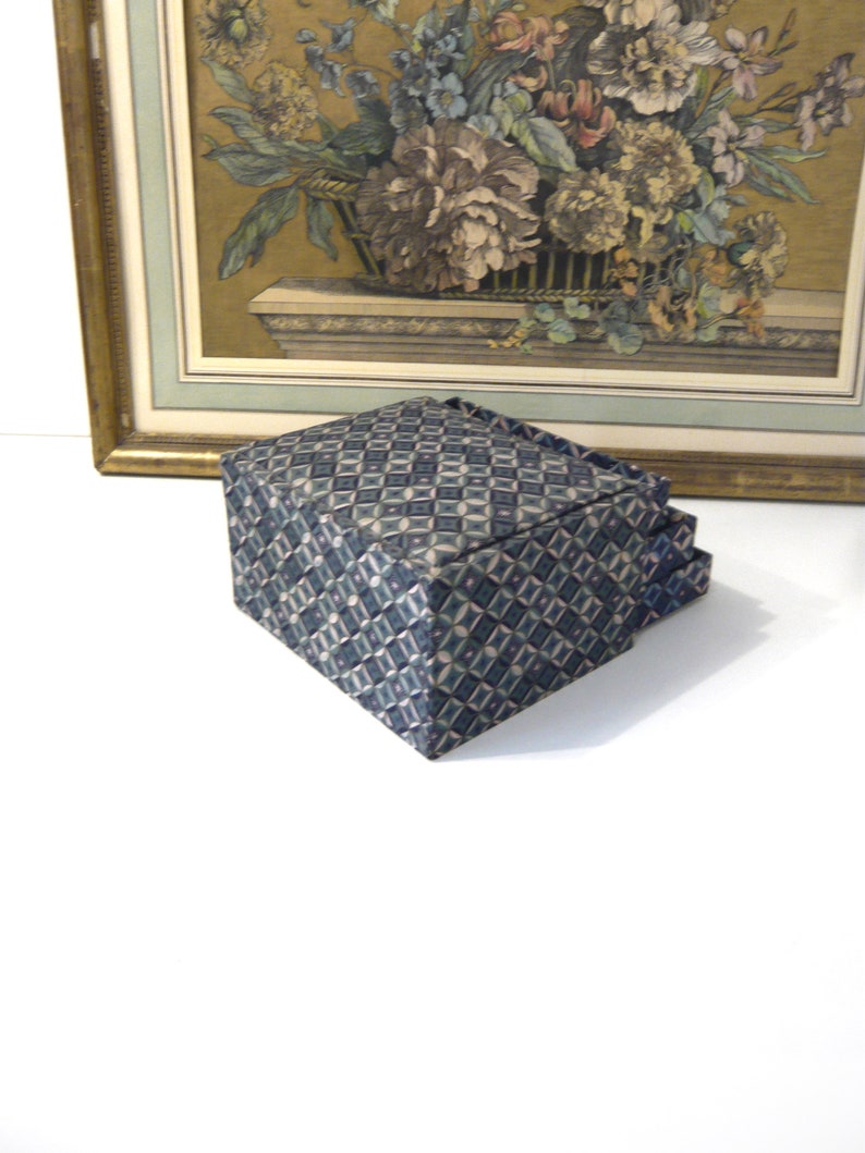 Antique fabric covered box French Vintage fabric box French haberdashery box Drawers box 1950s image 9