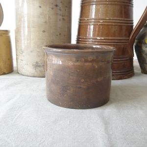Glasierter Steinguttopf, Digoin Sarreguemines, H9 cm, Küchendekoration, Ende des 19. Jahrhunderts