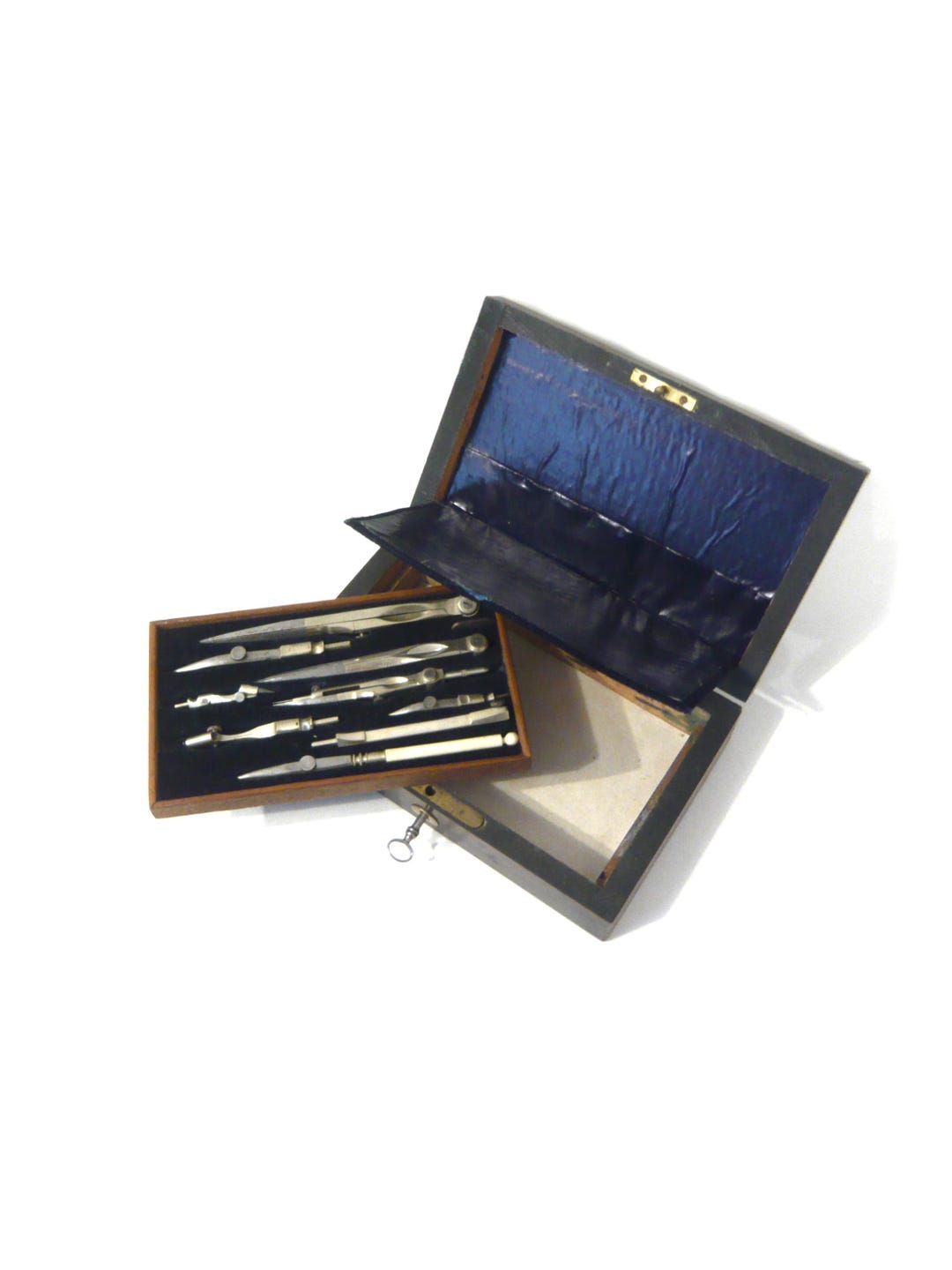 Drafting Tools Container Box Antique Drafting Box With Key Wooden Box Compass Drafting Tools ...