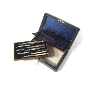 Antique Drafting Box with key Wooden Box Compass Drafting Tools Drafting wooden Box Drawing Instrument Set End 19th French drawing tools