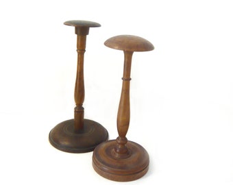 Pair of Wooden Hat Stands Millinery Home decor Antique turned wood Hat Stands Set of 2 Hat holders 1900-1920s