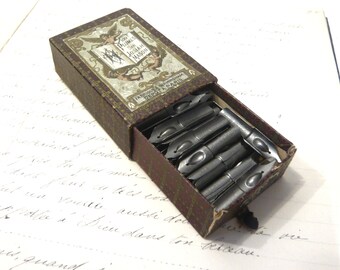 Estojo para canetas Sir Josiah Mason, conjunto completo com 100 pontas extrafinas N 936, para caligrafia, desenho e escrita. Coleção do século XIX.