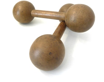 Halteres de madeira para exercícios, par de pesos antigos para reabilitação, conjunto de 2 halteres de madeira, decoração vintage, decoração para casa, década de 1900/1920